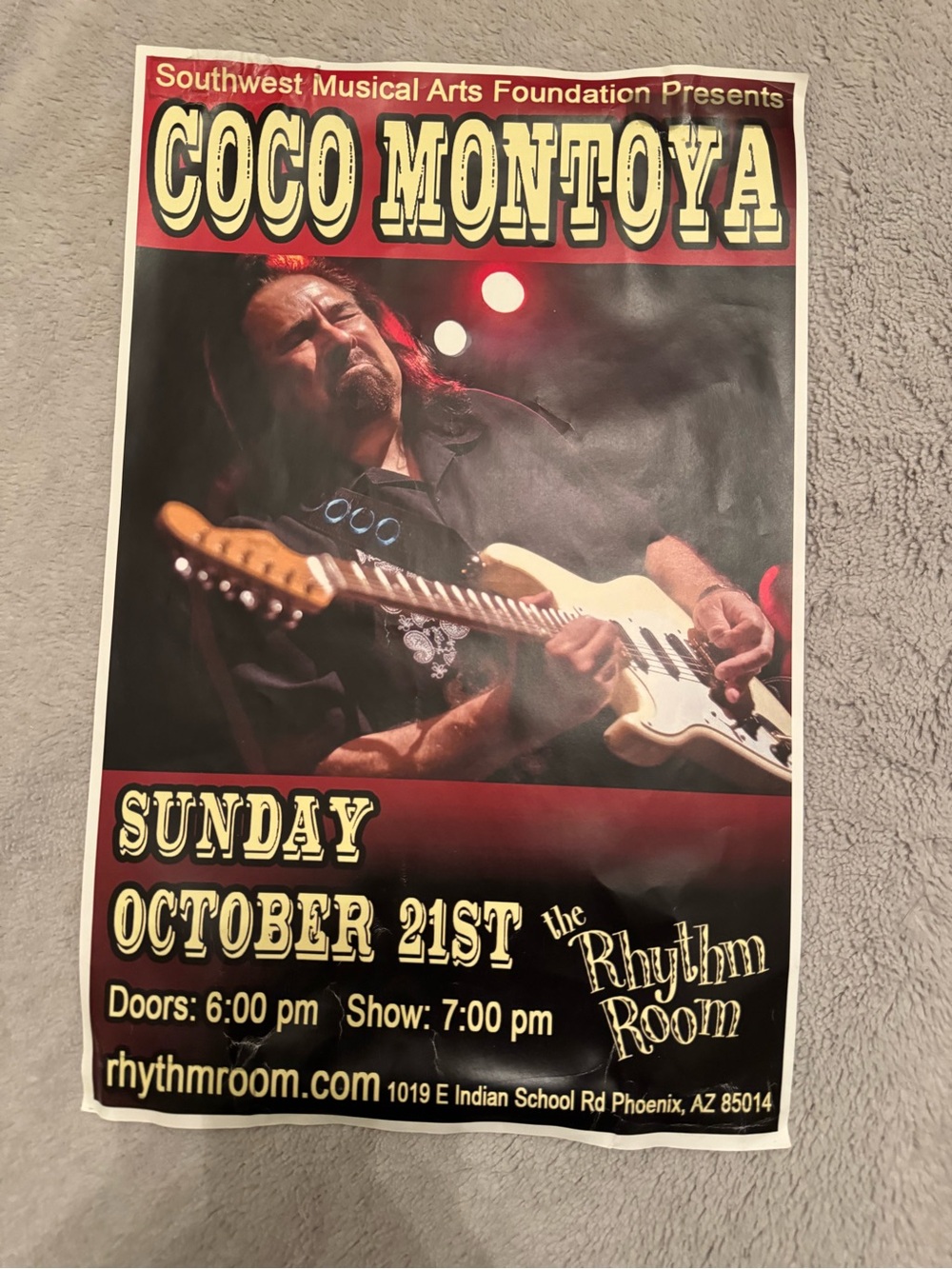 Coco Montoya‎ Concert Poster Phoenix AZ Rhythm Room Blues Guitar Live Show